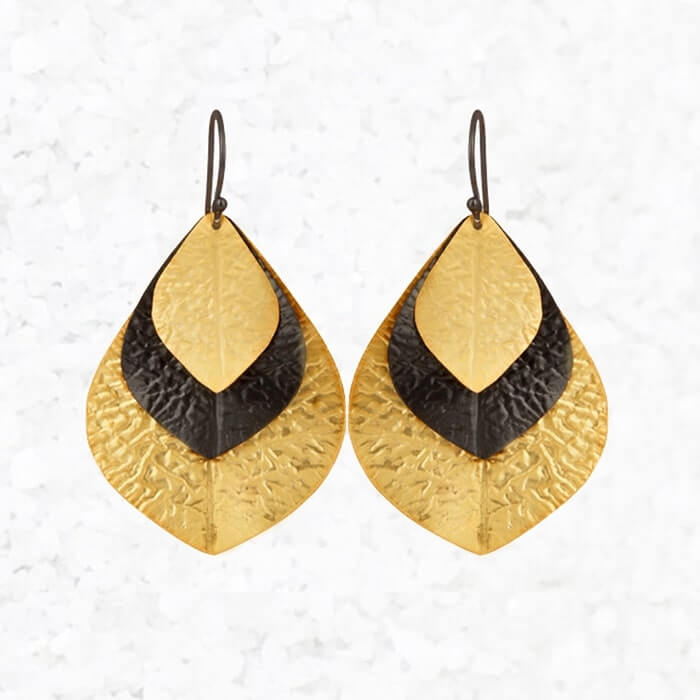 Black Hills Onyx Yellow & Rose Gold Leaf Teardrop Stud Earrings – Jubilee  Thrift