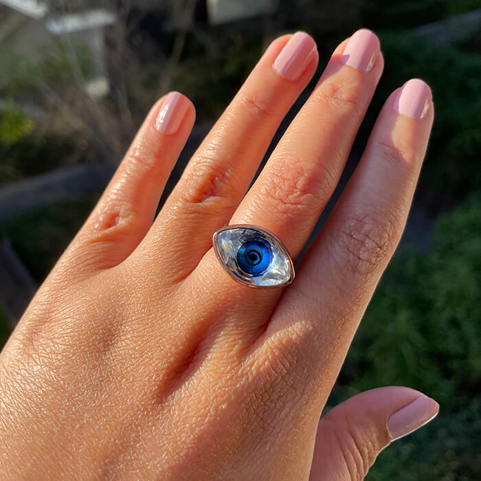 Evil Eye Swarovski Ring on hand